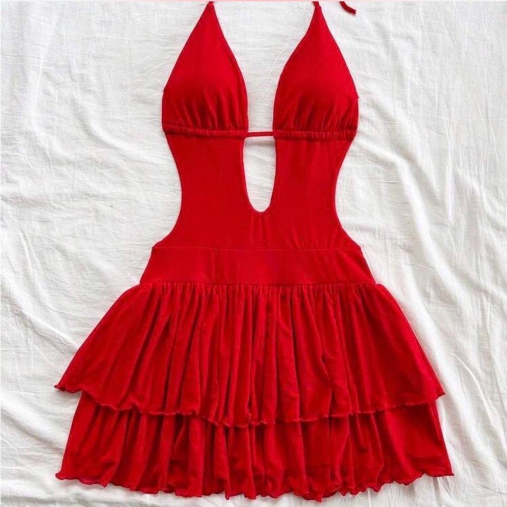 Red backless Halter Dress